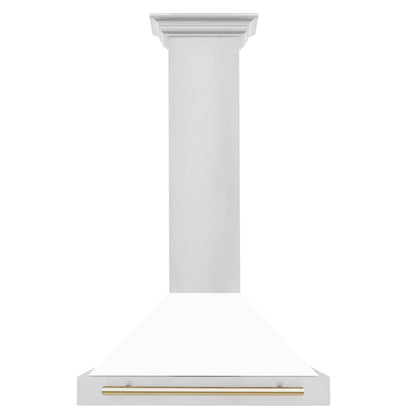 ZLINE Autograph Edition 30 in. Convertible Stainless Steel Range Hood with White Matte Shell and Polished Gold Accents (KB4STZ-WM30-G)