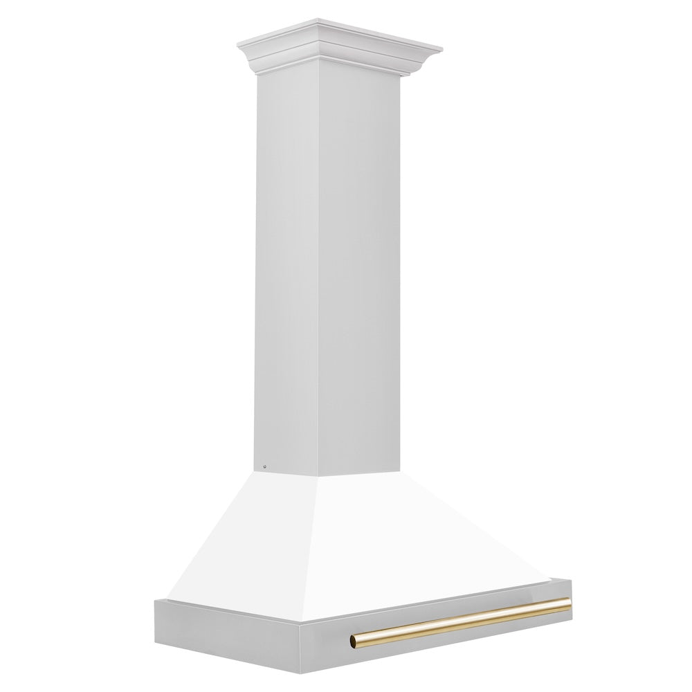 ZLINE Autograph Edition 30 in. Convertible Stainless Steel Range Hood with White Matte Shell and Polished Gold Accents (KB4STZ-WM30-G)