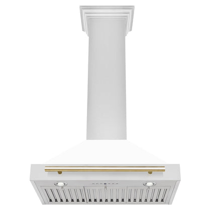 ZLINE Autograph Edition 30 in. Convertible Stainless Steel Range Hood with White Matte Shell and Polished Gold Accents (KB4STZ-WM30-G)
