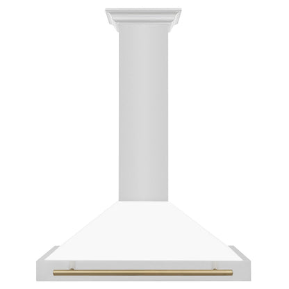 ZLINE Autograph Edition 36 in. Convertible Stainless Steel Range Hood with White Matte Shell and Champagne Bronze Accents (KB4STZ-WM36-CB)
