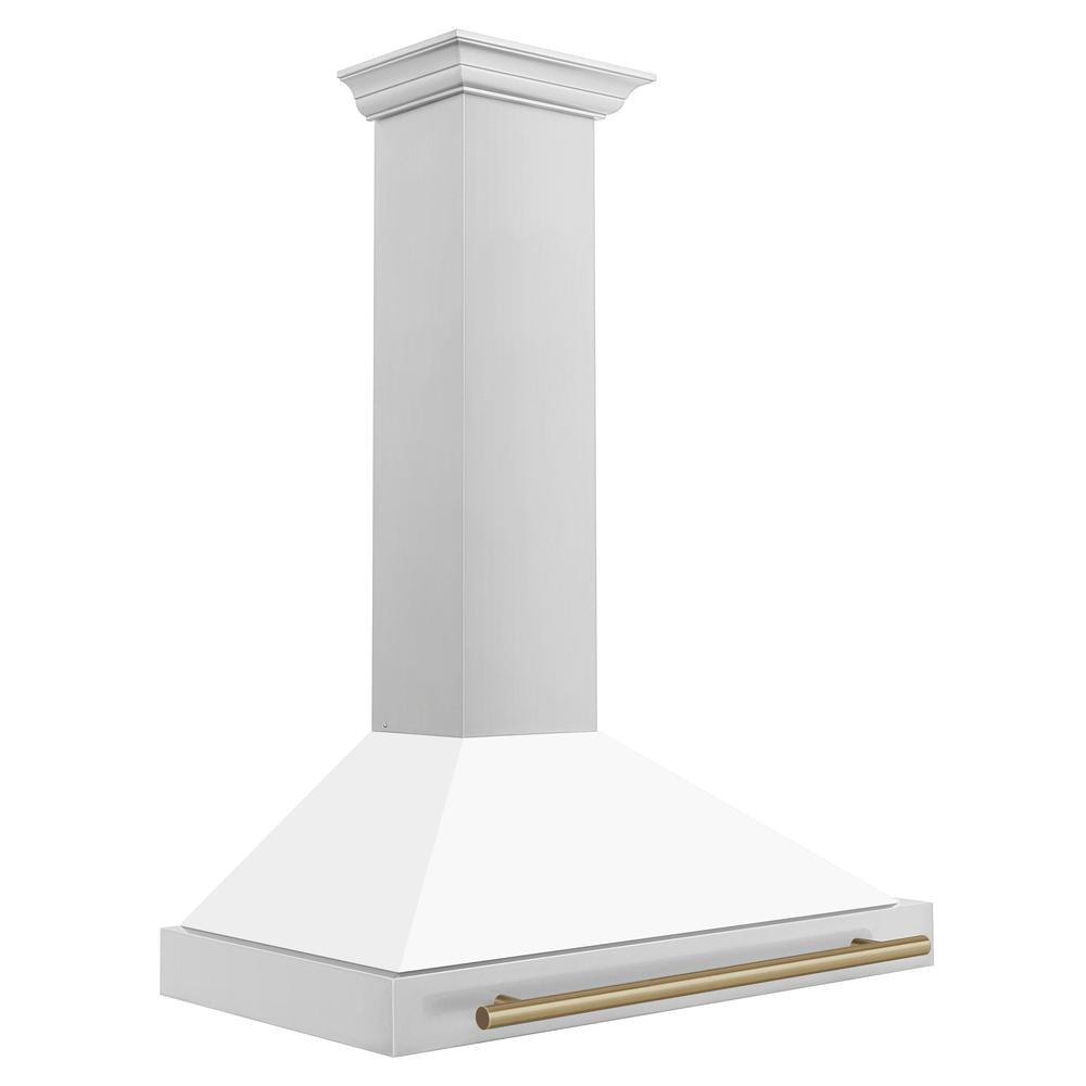 ZLINE Autograph Edition 36 in. Convertible Stainless Steel Range Hood with White Matte Shell and Champagne Bronze Accents (KB4STZ-WM36-CB)
