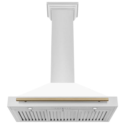ZLINE Autograph Edition 36 in. Convertible Stainless Steel Range Hood with White Matte Shell and Champagne Bronze Accents (KB4STZ-WM36-CB)