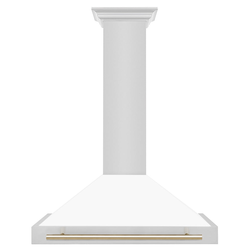 ZLINE Autograph Edition 36 in. Convertible Stainless Steel Range Hood with White Matte Shell and Polished Gold Accents (KB4STZ-WM36-G)