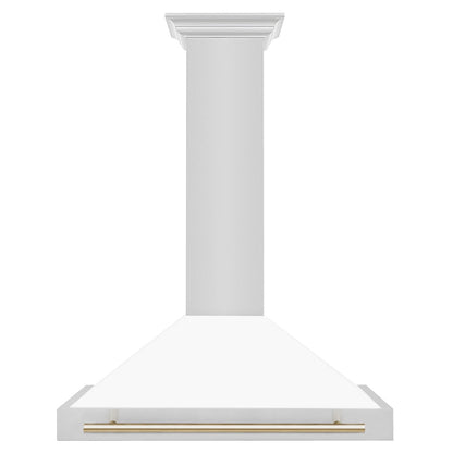 ZLINE Autograph Edition 36 in. Convertible Stainless Steel Range Hood with White Matte Shell and Polished Gold Accents (KB4STZ-WM36-G)