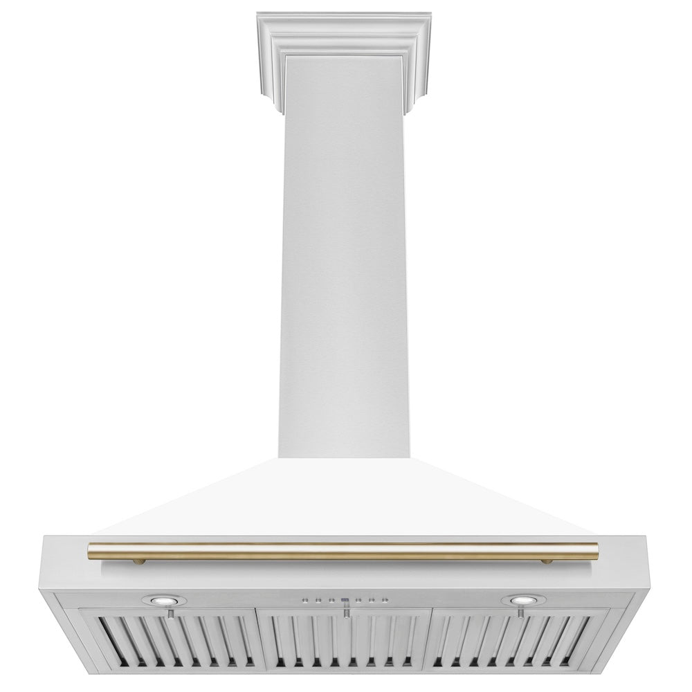 ZLINE Autograph Edition 36 in. Convertible Stainless Steel Range Hood with White Matte Shell and Polished Gold Accents (KB4STZ-WM36-G)