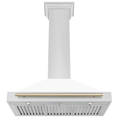 ZLINE Autograph Edition 36 in. Convertible Stainless Steel Range Hood with White Matte Shell and Polished Gold Accents (KB4STZ-WM36-G)