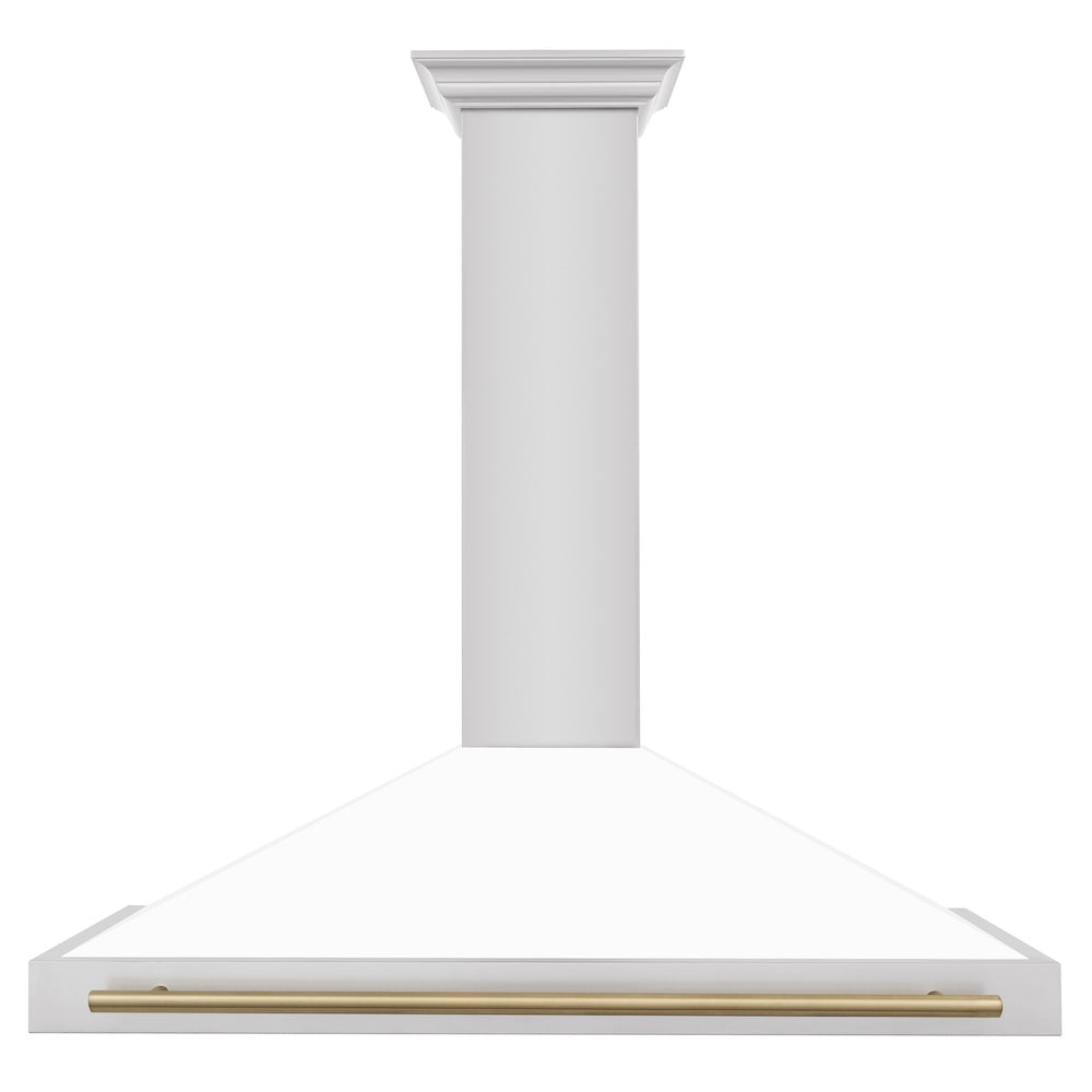 ZLINE Autograph Edition 48 in. Convertible Stainless Steel Range Hood with White Matte Shell and Champagne Bronze Accents (KB4STZ-WM48-CB)