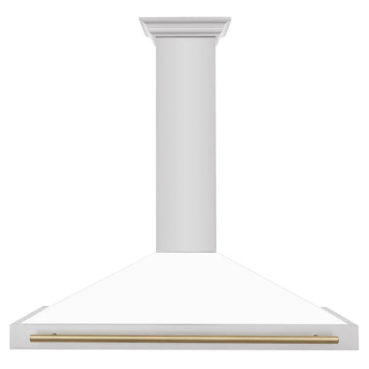 ZLINE Autograph Edition 48 in. Convertible Stainless Steel Range Hood with White Matte Shell and Champagne Bronze Accents (KB4STZ-WM48-CB)