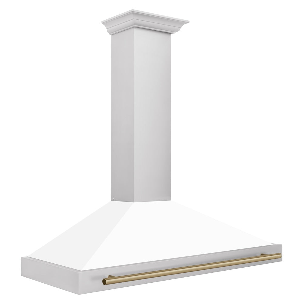 ZLINE Autograph Edition 48 in. Convertible Stainless Steel Range Hood with White Matte Shell and Champagne Bronze Accents (KB4STZ-WM48-CB)