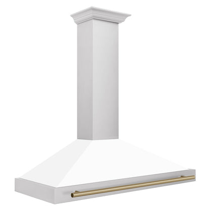 ZLINE Autograph Edition 48 in. Convertible Stainless Steel Range Hood with White Matte Shell and Champagne Bronze Accents (KB4STZ-WM48-CB)