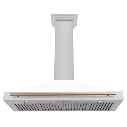 ZLINE Autograph Edition 48 in. Convertible Satin Stainless Steel Wall Mount Range Hood with White Matte Shell and Champagne Bronze Handle (KB4SNZ-WM48-CB)