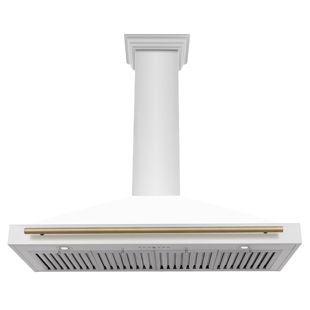 ZLINE Autograph Edition 48 in. Convertible Stainless Steel Range Hood with White Matte Shell and Champagne Bronze Accents (KB4STZ-WM48-CB)