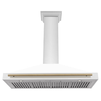 ZLINE Autograph Edition 48 in. Convertible Stainless Steel Range Hood with White Matte Shell and Champagne Bronze Accents (KB4STZ-WM48-CB)