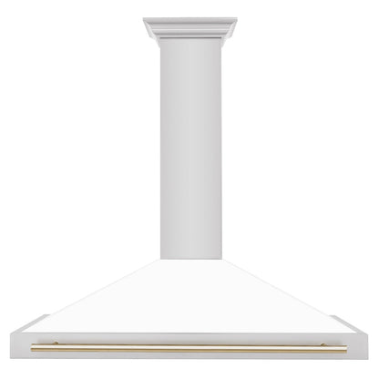 ZLINE Autograph Edition 48 in. Convertible Stainless Steel Range Hood with White Matte Shell and Polished Gold Accents (KB4STZ-WM48-G)