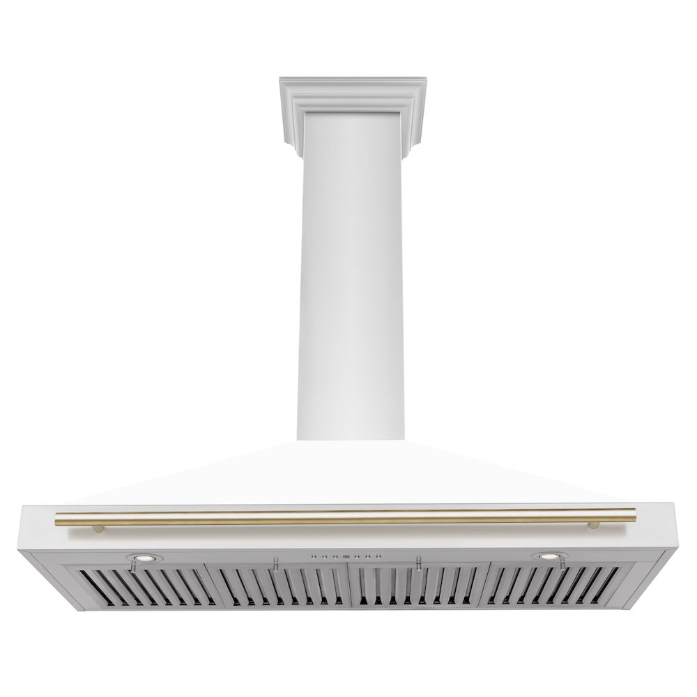 ZLINE Autograph Edition 48 in. Convertible Stainless Steel Range Hood with White Matte Shell and Polished Gold Accents (KB4STZ-WM48-G)