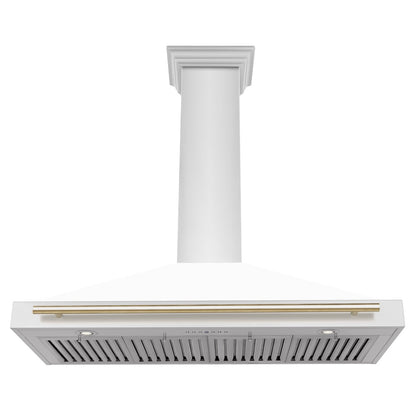 ZLINE Autograph Edition 48 in. Convertible Stainless Steel Range Hood with White Matte Shell and Polished Gold Accents (KB4STZ-WM48-G)