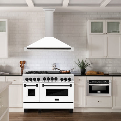 ZLINE Autograph Edition 48 in. Convertible Stainless Steel Range Hood with White Matte Shell and Matte Black Accents (KB4STZ-WM48-MB)