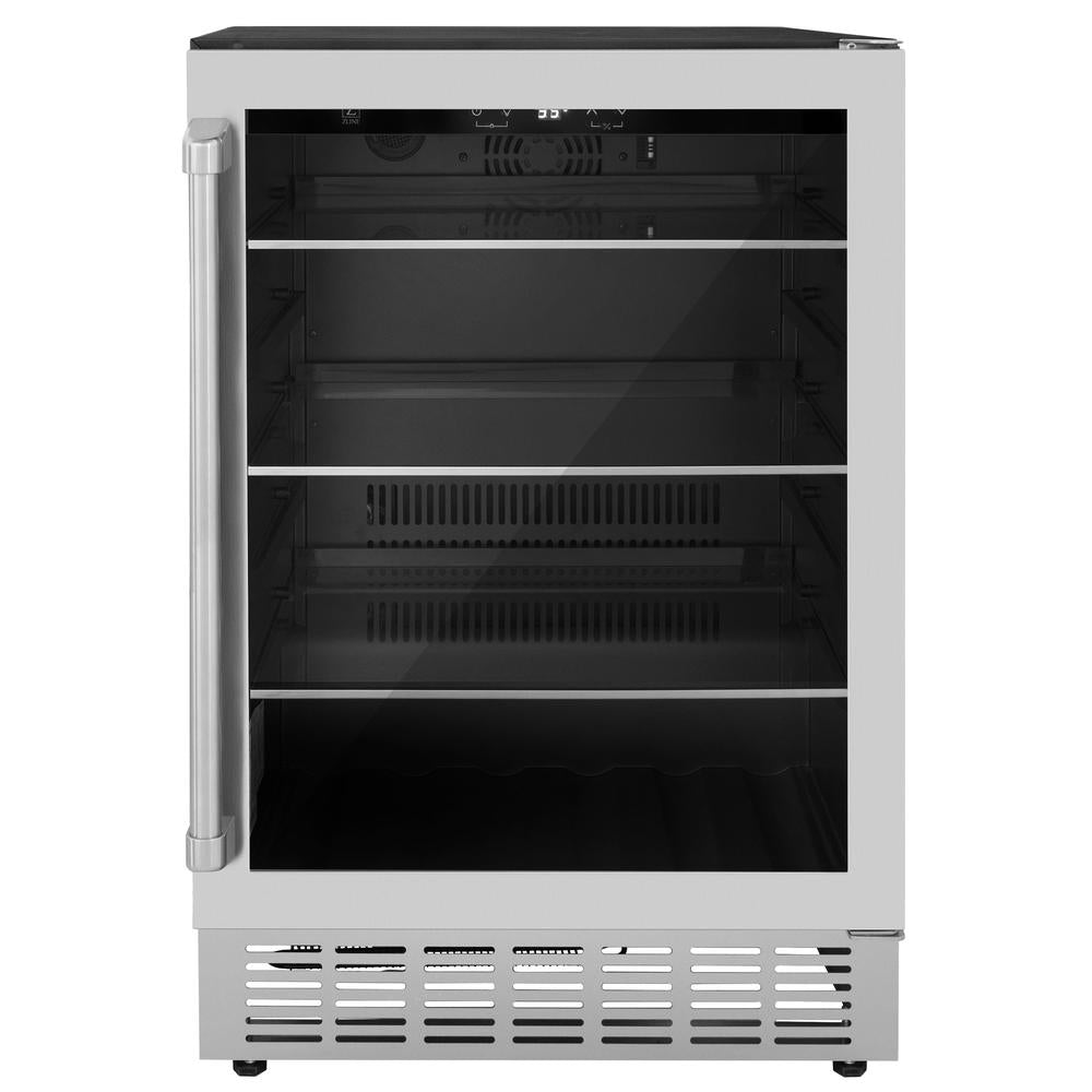 ZLINE Kitchen Package with 36 in. French Door Refrigerator, 36 in. Dual Fuel Range, 36 in. Range Hood, 24 in. Microwave Drawer, 24 in. Tall Tub Dishwasher and 24 in. Beverage Fridge in Stainless Steel (6KPR-RARH36-MWDWV-RBV)