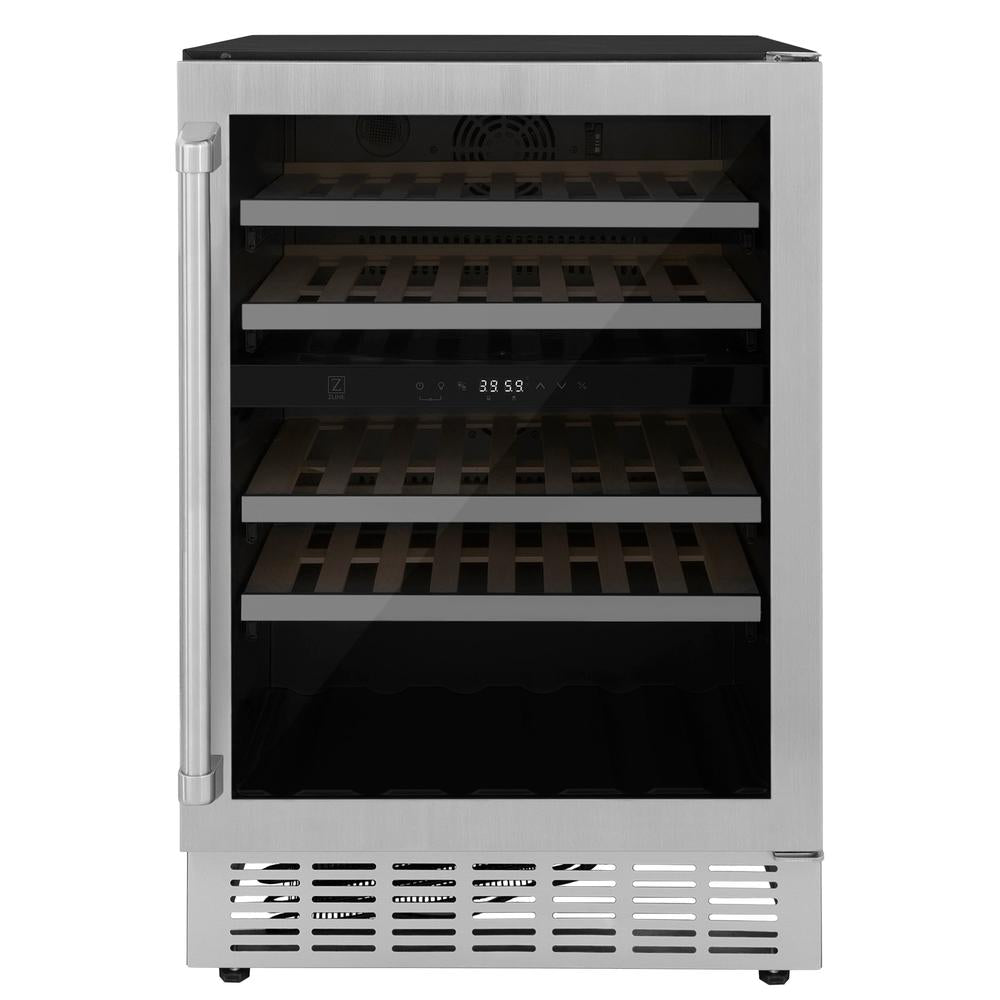 ZLINE Kitchen Package with 36 in. French Door Refrigerator, 48 in. Dual Fuel Range, 48 in. Range Hood, 24 in. Microwave Drawer, 24 in. Tall Tub Dishwasher and 24 in. Wine Cooler in Stainless Steel (6KPR-RARH48-MWDWV-RWV)
