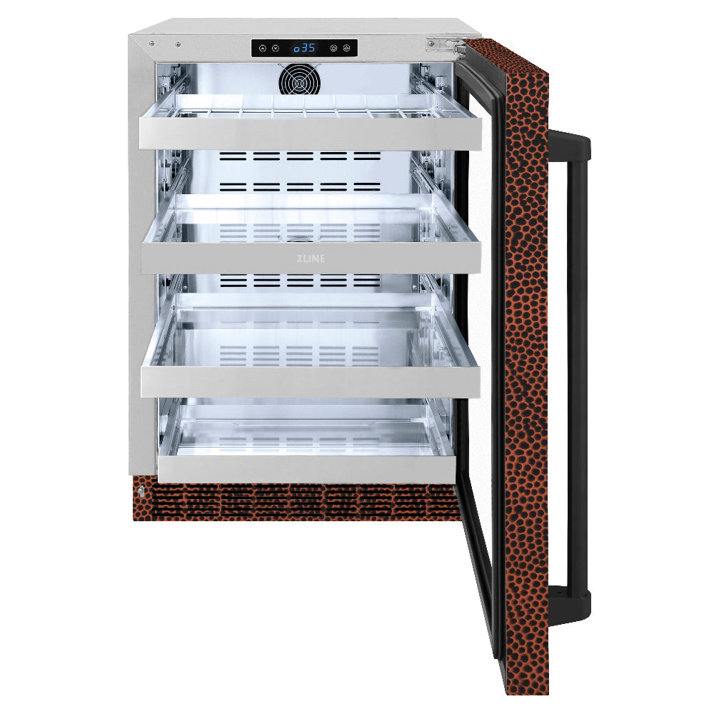 ZLINE 24 in. Touchstone 151 Can Beverage Fridge With Hand Hammered Copper Glass Door (RBSO-HH-24)