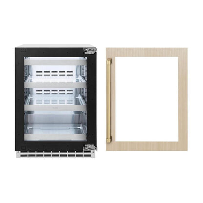 ZLINE Autograph Edition 24 in. Touchstone 151 Can Beverage Fridge With Panel Ready Glass Door And Champagne Bronze Handle (RBSPOZ-24-CB)
