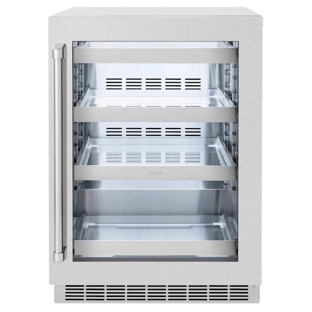 ZLINE 24 in. Touchstone 151 Can Beverage Fridge With Satin Stainless Steel Glass Door (RBSO-SN-24)