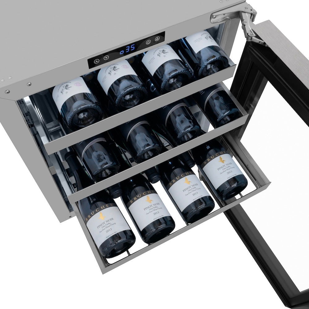 ZLINE 24 in. Touchstone Dual Zone 44 Bottle Wine Cooler with Satin Stainless Steel Glass Door (RWDO-SN-24)