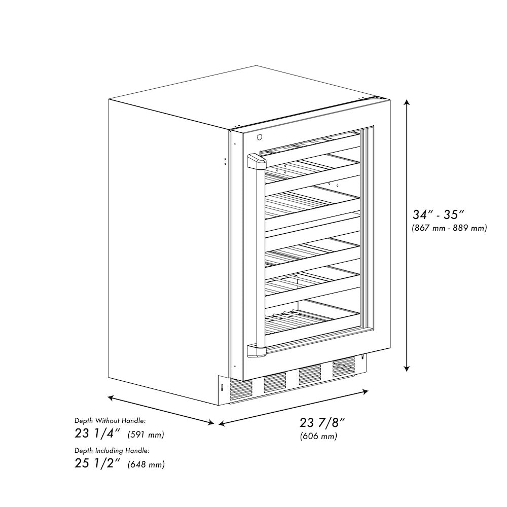 ZLINE 24 in. Touchstone Dual Zone 44 Bottle Wine Cooler with Satin Stainless Steel Glass Door (RWDO-SN-24)
