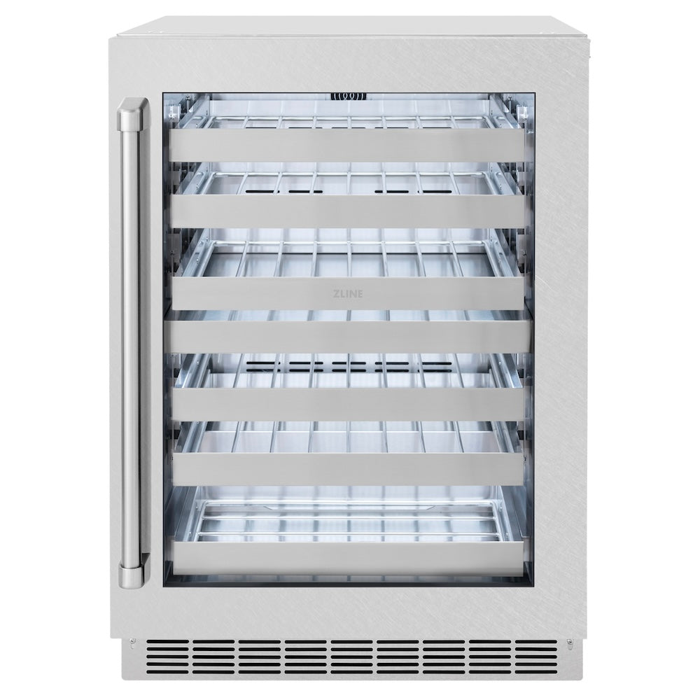 ZLINE 24 in. Touchstone Dual Zone 44 Bottle Wine Cooler with Satin Stainless Steel Glass Door (RWDO-SN-24)