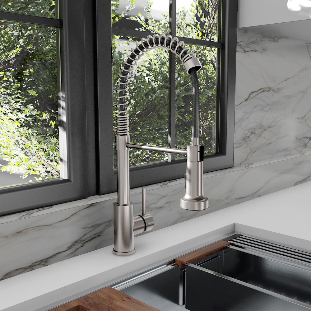 ZLINE Palisades Pull Down Spring Spray Wand Kitchen Faucet in Brushed Nickel (RBCN2-KF-BN)