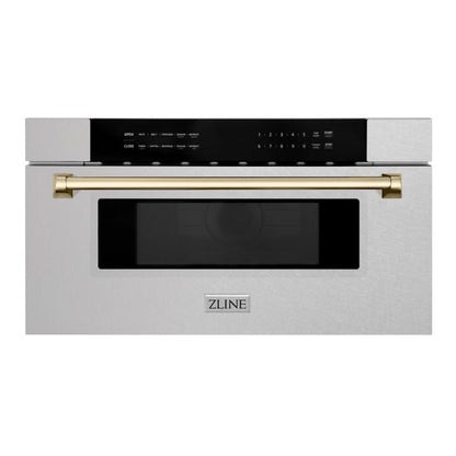 ZLINE Autograph Edition 30 in. 1.2 cu. ft. Built-In Microwave Drawer in Satin Stainless Steel with Polished Gold Accents (MWDZ-30-SS-G)