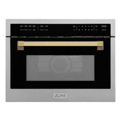 ZLINE Autograph Edition 24 in. 1.6 cu ft. Built-in Convection Microwave Oven in Satin Stainless Steel with Polished Gold Accents (MWOZ-24-SS-G)