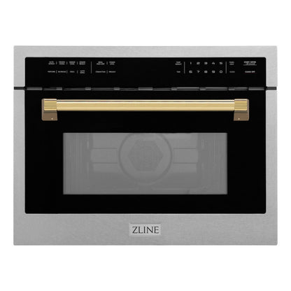 ZLINE Autograph Edition 24 in. 1.6 cu ft. Built-in Convection Microwave Oven in Satin Stainless Steel with Polished Gold Accents (MWOZ-24-SS-G)