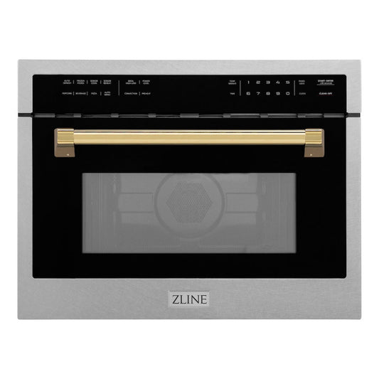 ZLINE Autograph Edition 24 in. 1.6 cu ft. Built-in Convection Microwave Oven in Satin Stainless Steel with Polished Gold Accents (MWOZ-24-SS-G)