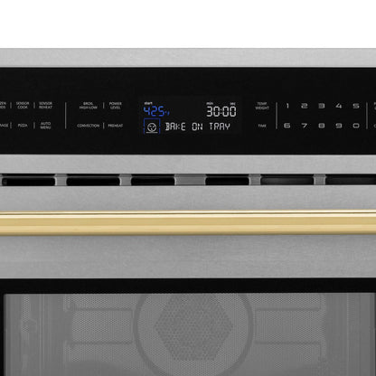 ZLINE Autograph Edition 30 in. 1.6 cu ft. Built-in Convection Microwave Oven in Satin Stainless Steel and Polished Gold Accents (MWOZ-30-SS-G)