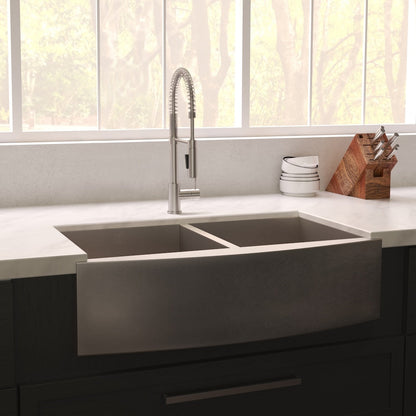 ZLINE 36 in. Niseko Farmhouse Apron Mount Double Bowl Satin Stainless Steel Kitchen Sink with Bottom Grid (SA50D-36S)