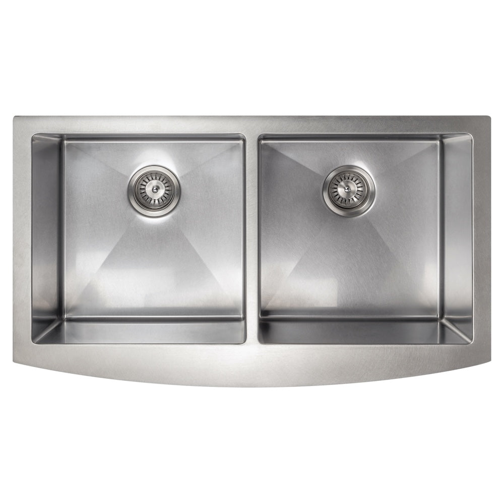 ZLINE 36 in. Niseko Farmhouse Apron Mount Double Bowl Satin Stainless Steel Kitchen Sink with Bottom Grid (SA50D-36S)