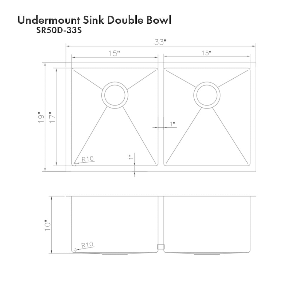 ZLINE 33 in. Anton Undermount Double Bowl Satin Stainless Steel Kitchen Sink with Bottom Grid (SR50D-33S)
