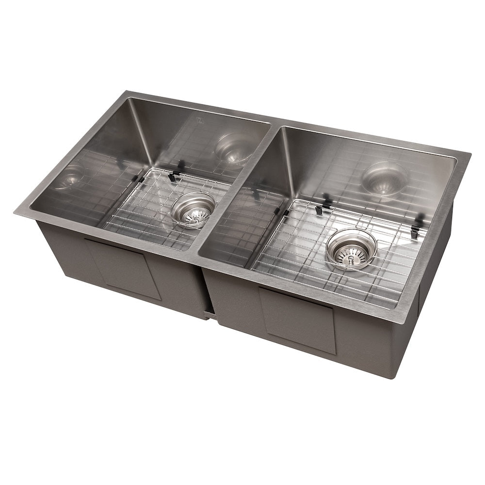 ZLINE 36 in. Anton Undermount Double Bowl Satin Stainless Steel Kitchen Sink with Bottom Grid (SR50D-36S)