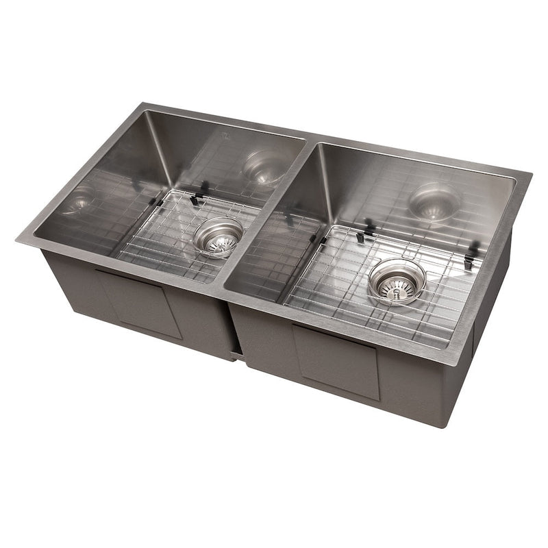 ZLINE 36 in. Anton Undermount Double Bowl Satin Stainless Steel Kitchen Sink with Bottom Grid (SR50D-36S)
