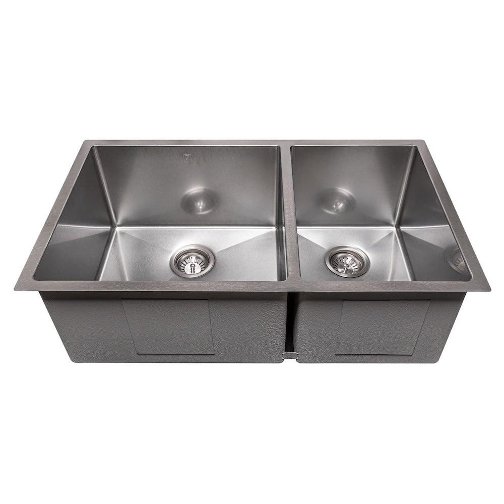 ZLINE 33 in. Chamonix Undermount Double Bowl Satin Stainless Steel Kitchen Sink with Bottom Grid (SR60D-33S)