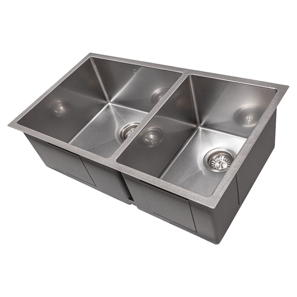 ZLINE 33 in. Chamonix Undermount Double Bowl Satin Stainless Steel Kitchen Sink with Bottom Grid (SR60D-33S)