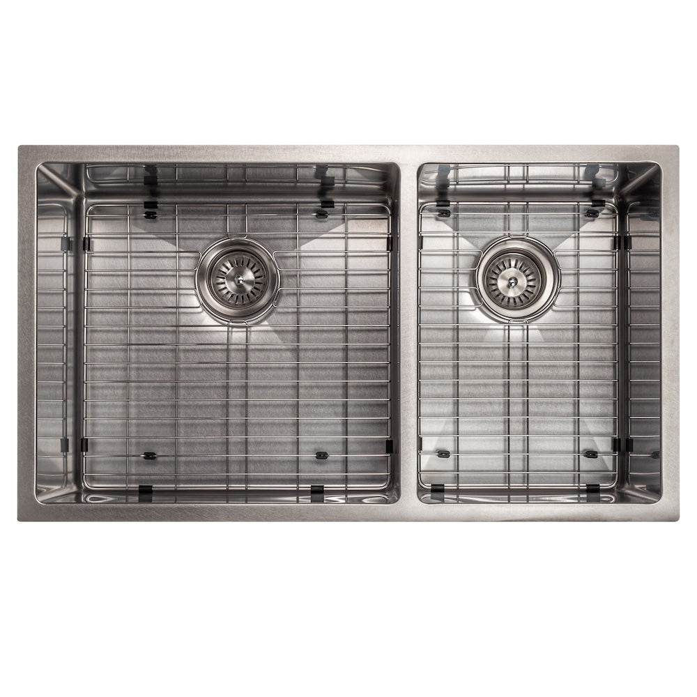 ZLINE 33 in. Chamonix Undermount Double Bowl Satin Stainless Steel Kitchen Sink with Bottom Grid (SR60D-33S)