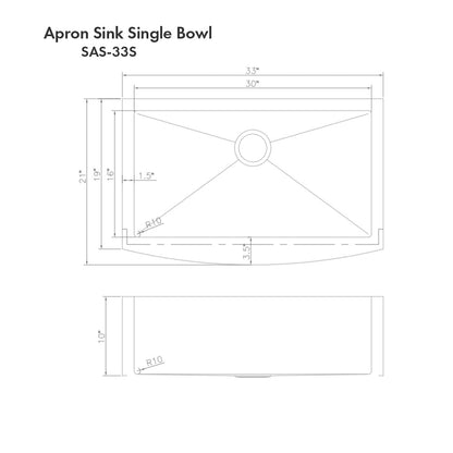 ZLINE 33 in. Vail Farmhouse Apron Mount Single Bowl Satin Stainless Steel Kitchen Sink with Bottom Grid (SAS-33S)
