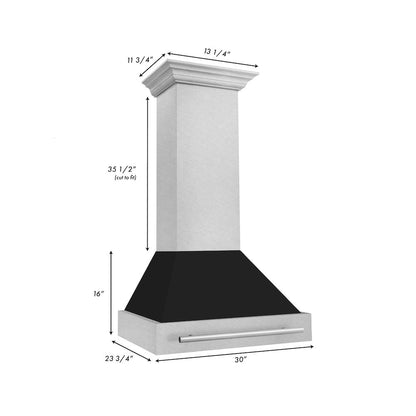 ZLINE 30 in. Satin Stainless Steel Wall Mount Range Hood with Black Matte Shell and Stainless Steel Handle (8654SNX-BLM-30)
