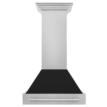ZLINE 30 in. Satin Stainless Steel Wall Mount Range Hood with Black Matte Shell and Stainless Steel Handle (8654SNX-BLM-30)