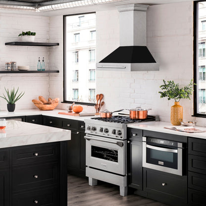 ZLINE 30 in. Satin Stainless Steel Wall Mount Range Hood with Black Matte Shell and Stainless Steel Handle (8654SNX-BLM-30)