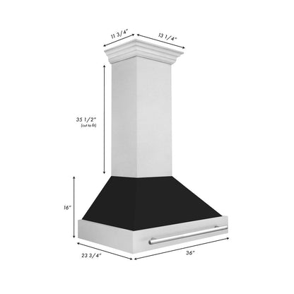 ZLINE 36 in. Satin Stainless Steel Wall Mount Range Hood with Black Matte Shell and Stainless Steel Handle (8654SNX-BLM-36)