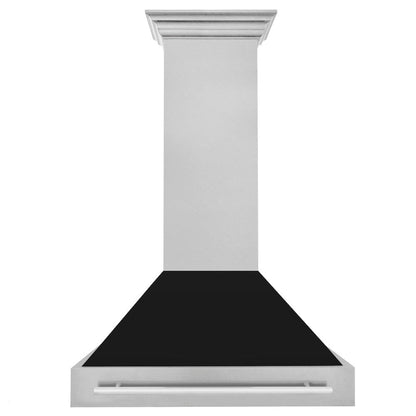 ZLINE 36 in. Satin Stainless Steel Wall Mount Range Hood with Black Matte Shell and Stainless Steel Handle (8654SNX-BLM-36)