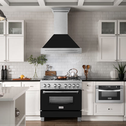 ZLINE 36 in. Satin Stainless Steel Wall Mount Range Hood with Black Matte Shell and Stainless Steel Handle (8654SNX-BLM-36)